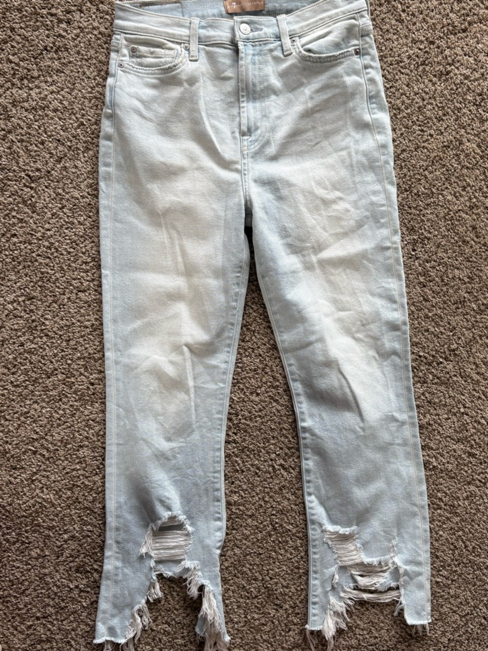 7 For All Mankind Light Blue Distressed High-Rise Ankle Jeans